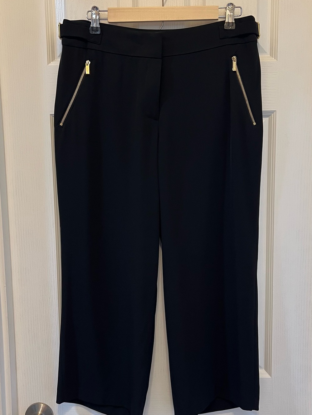 Calvin Klein Black Wide-Leg Pants with Gold Zipper Detail